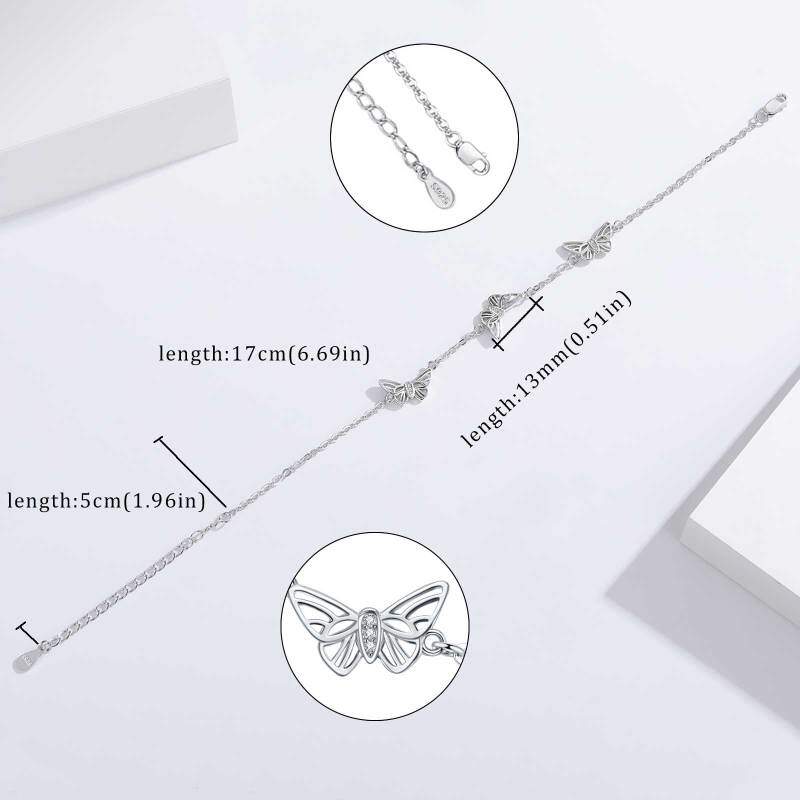 Pulseira com pingente de borboleta em prata de lei com zircónias cúbicas-5