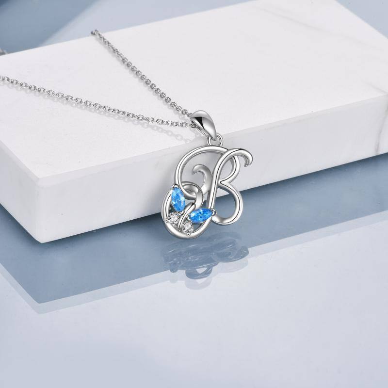 Sterling Silver Cubic Zirconia Butterfly Pendant Necklace-3