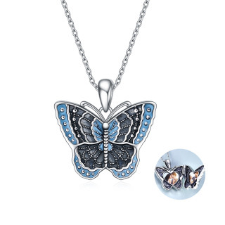 Sterling Silver Butterfly Personalised Photo Locket Necklace With Engraved Word For Women-59