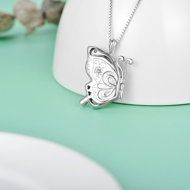 Collar de plata de ley con mariposa y foto personalizada Personalized Photo Locket Necklac-3