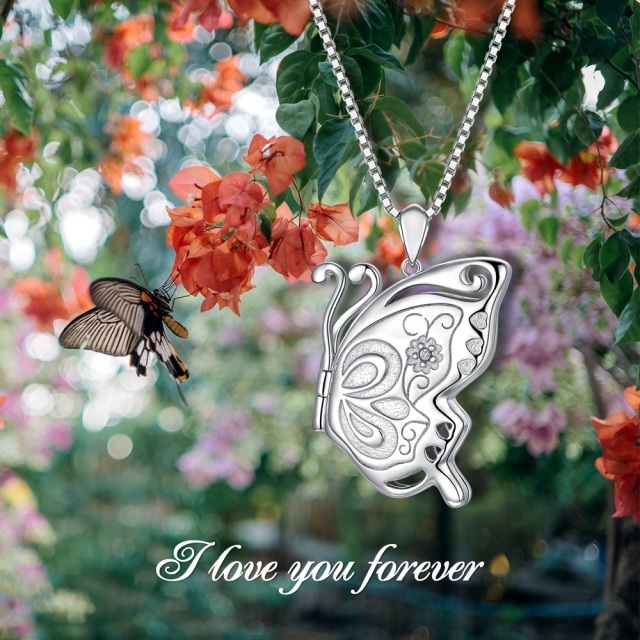 Collar de plata de ley con mariposa y foto personalizada Personalized Photo Locket Necklac-5