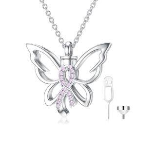 Sterling Silver Butterfly & Pink Ribbon Breast Cancer Urn Necklace for Ashes-49