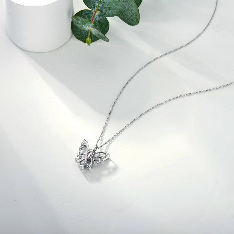 Sterling Silver Butterfly & Pink Ribbon Breast Cancer Urn Necklace for Ashes-5