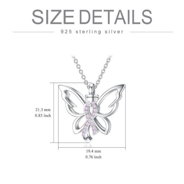 Sterling Silber Schmetterling & rosa Schleife Brustkrebs Urne Halskette für Asche-6