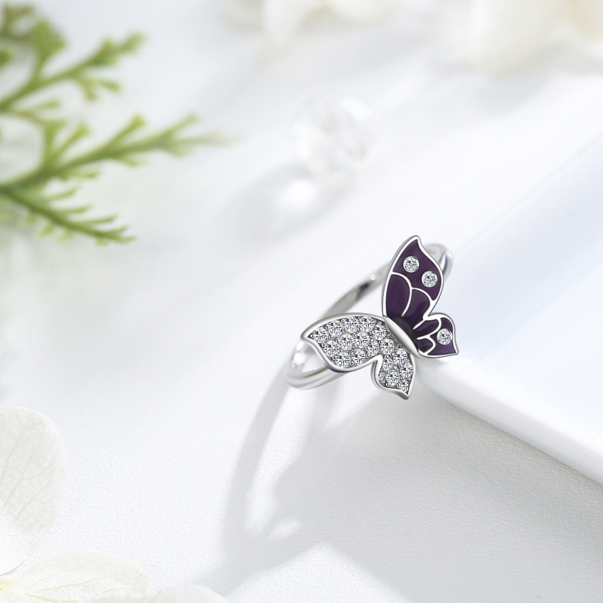 Sterling Silver Cubic Zirconia Butterfly Ring-3