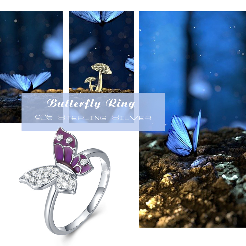 Sterling Silver Cubic Zirconia Butterfly Ring-4