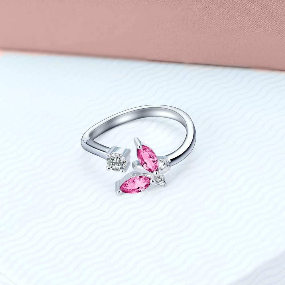 Anillo de plata de ley con forma de mariposa y cristales-3