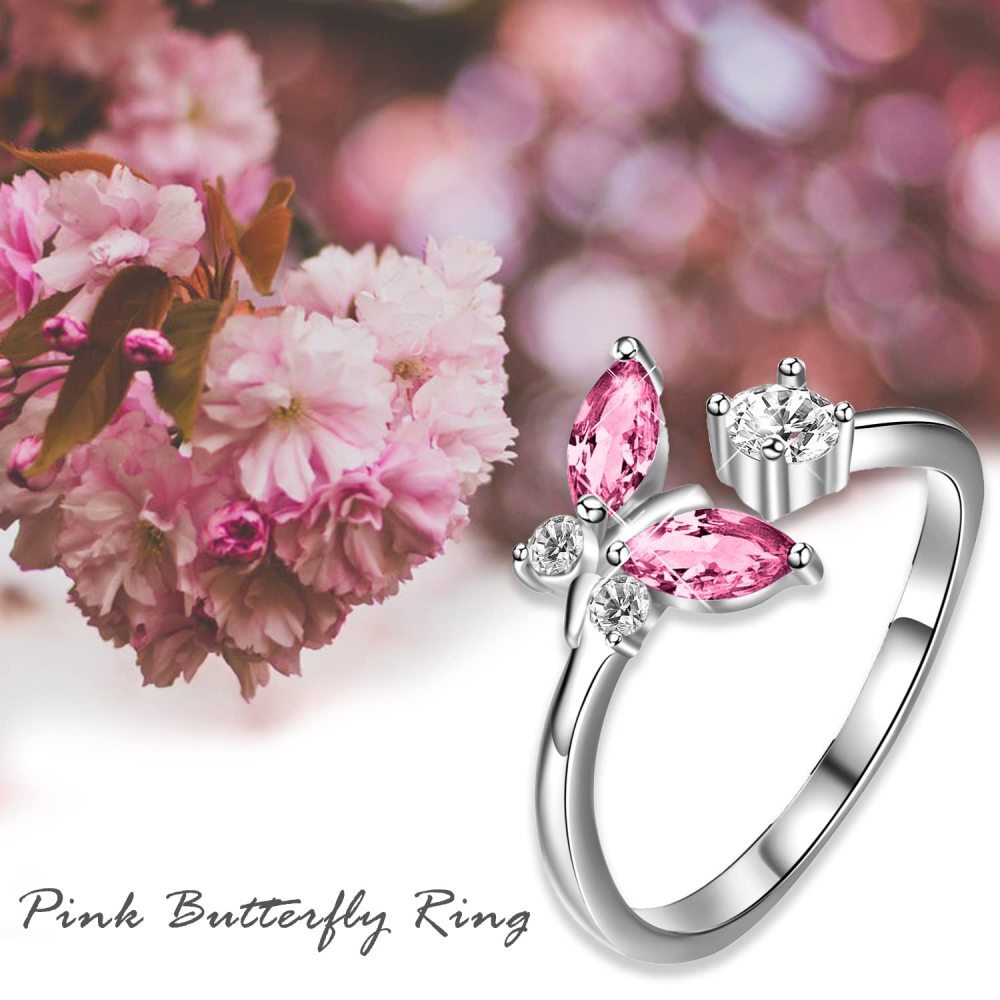 Anillo de plata de ley con forma de mariposa y cristales-4
