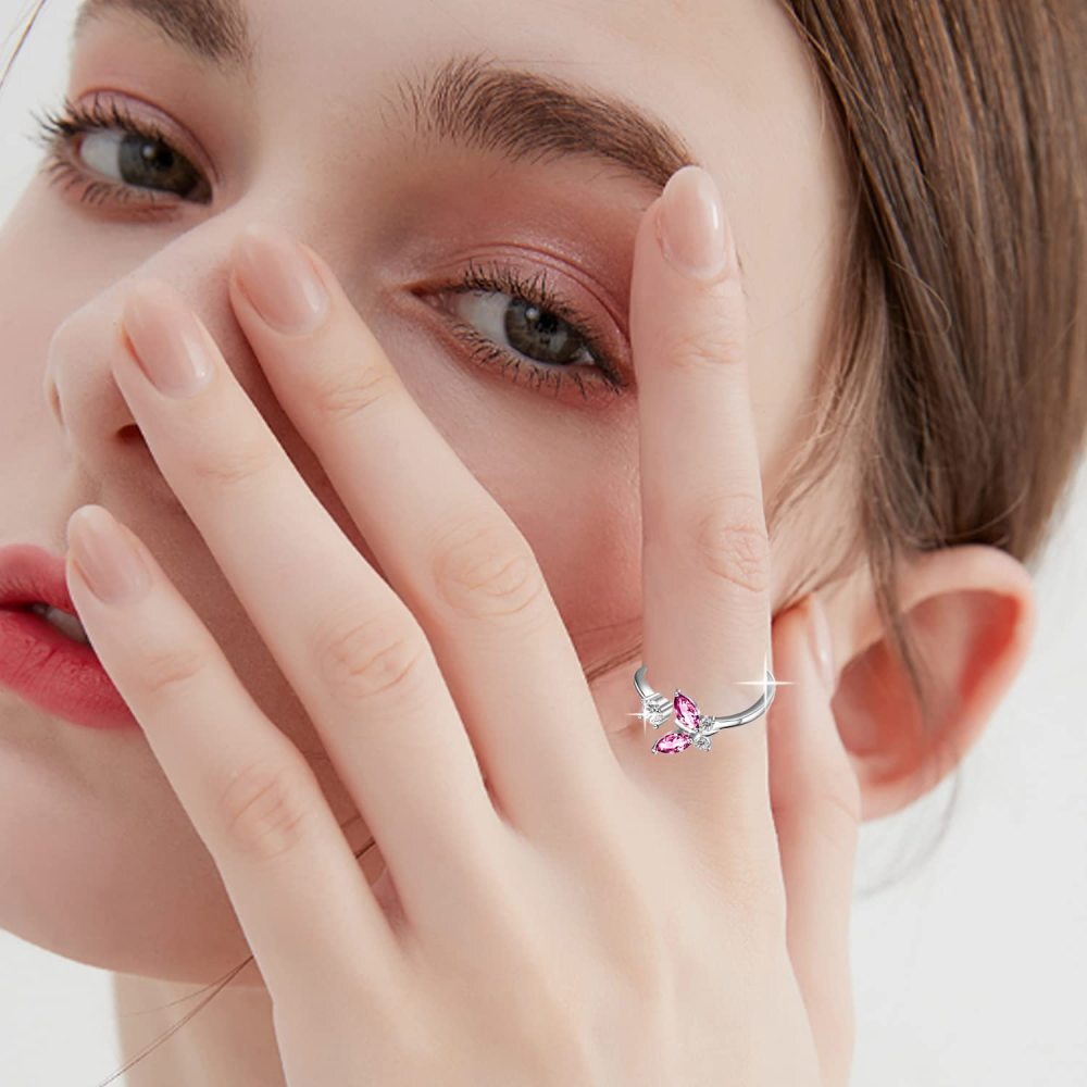 Anillo de plata de ley con forma de mariposa y cristales-2