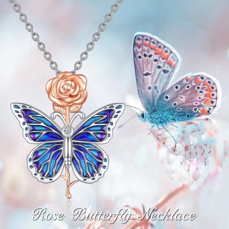 Sterling Silber Schmetterling & Rose Anhänger Halskette-6