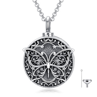 Sterling Silver Butterfly Round Pendant Urn Necklace for Ashes-31