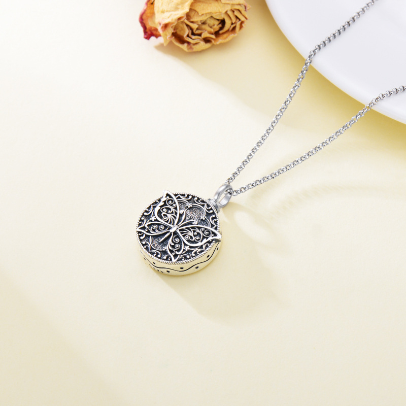Sterling Silver Butterfly Round Pendant Urn Necklace for Ashes-5