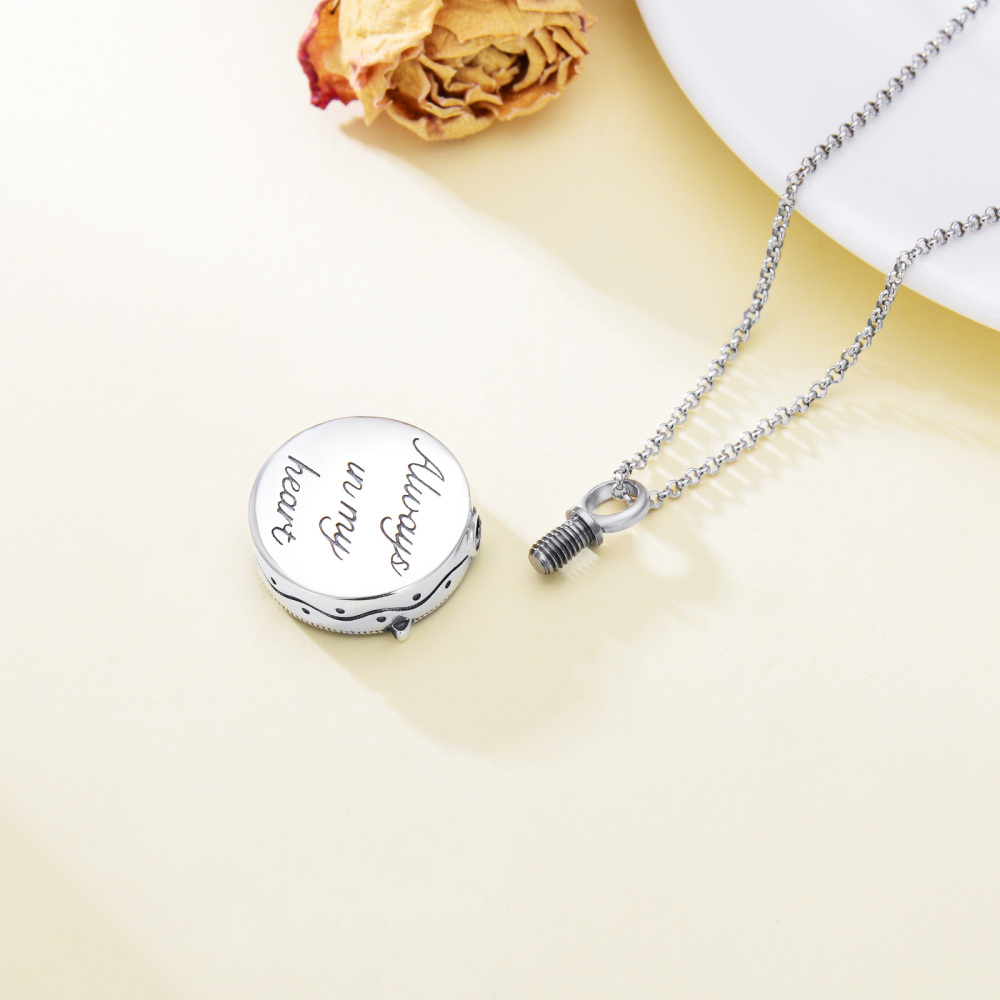 Sterling Silver Butterfly Round Pendant Urn Necklace for Ashes-6