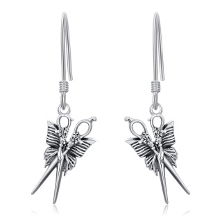 Sterling Silver Butterfly & Scissors Drop Earrings-1