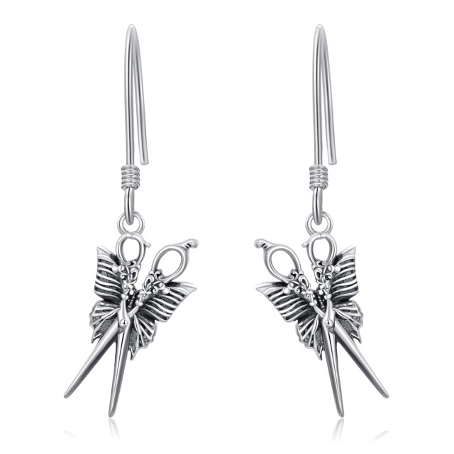 Sterling Silver Butterfly & Scissors Drop Earrings-4