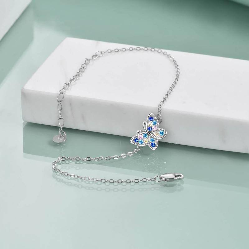 Sterling Silver Cubic Zirconia Butterfly Single Layer Anklet-4