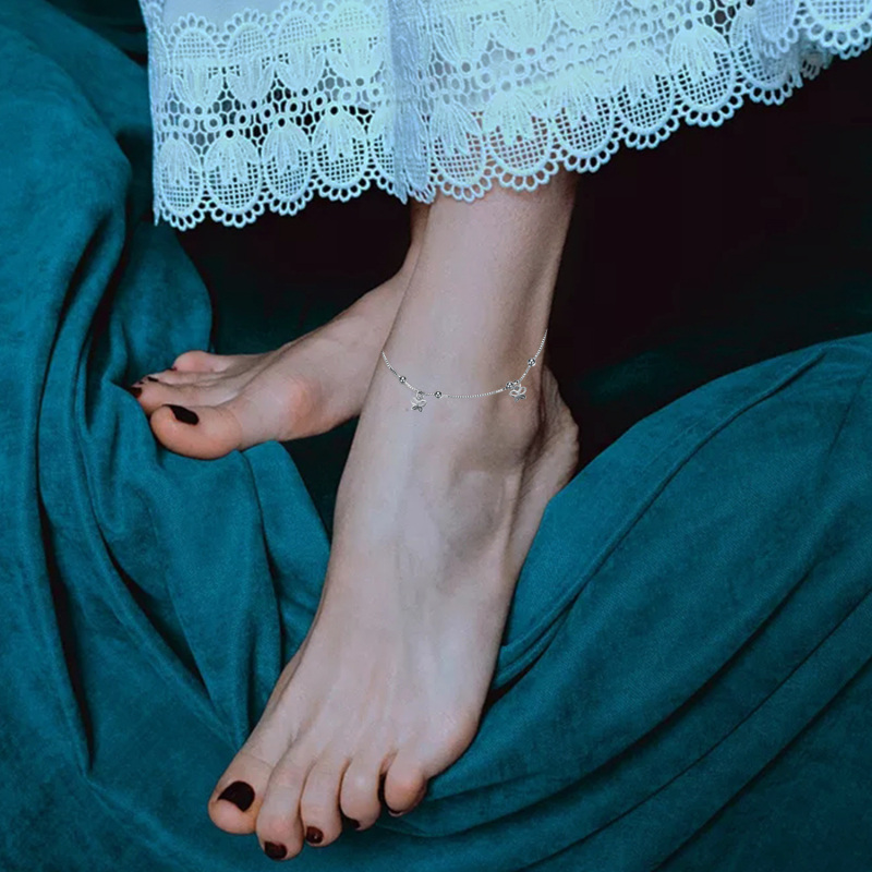 Tornozeleira de camada única Butterfly em prata de lei-2