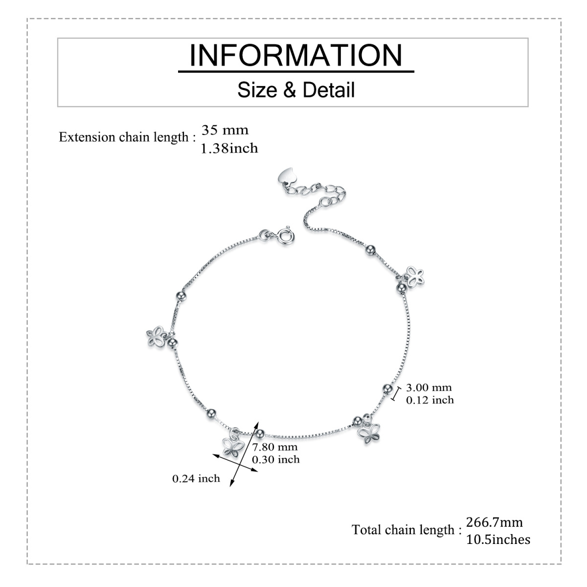 Bracelet de cheville papillon en argent sterling-5