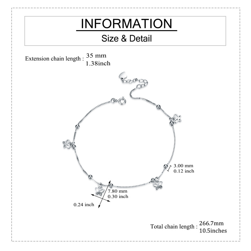 Tornozeleira de camada única Butterfly em prata de lei-5