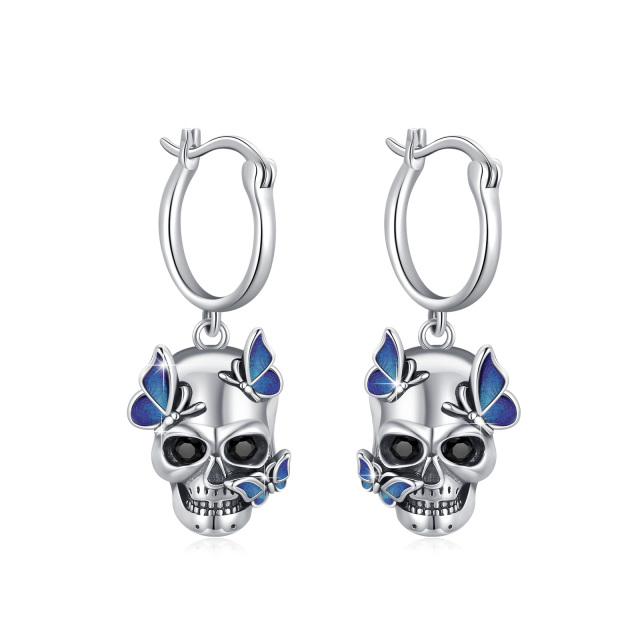 Sterling Silver Butterfly & Skull Drop Earrings-2