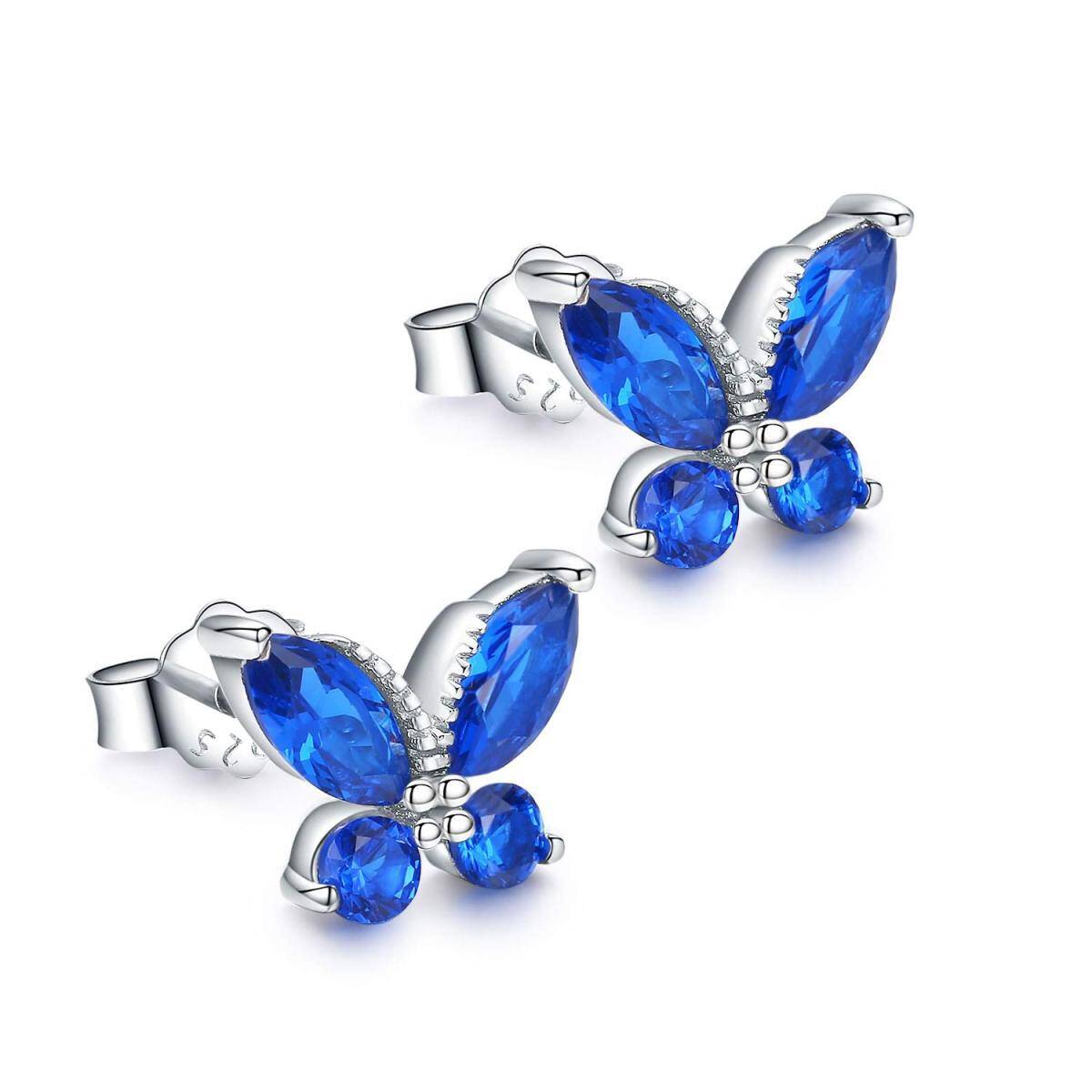 Sterling Silver Cubic Zirconia Butterfly Stud Earrings-1