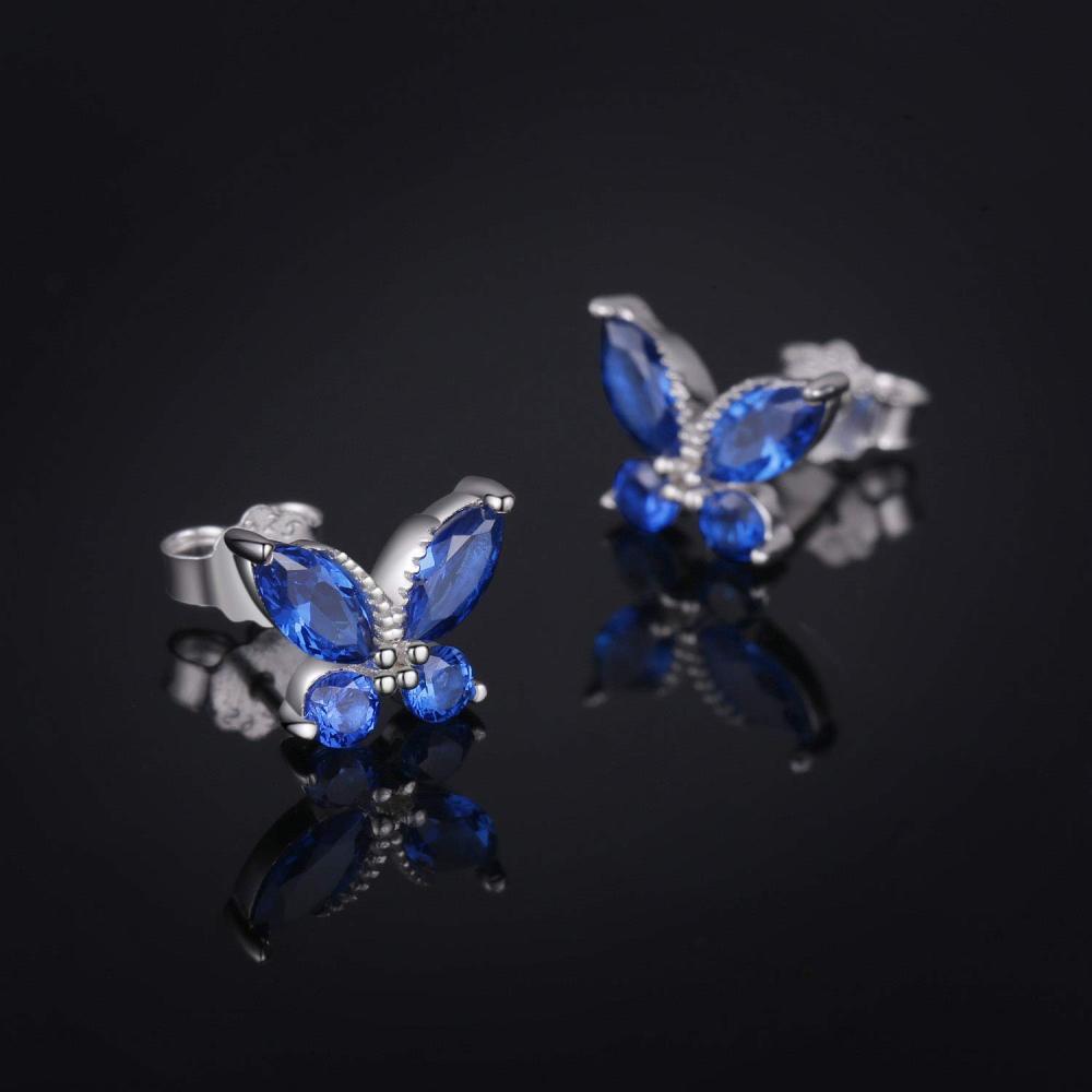 Pendientes de mariposa de plata de ley con circonita cúbica-3