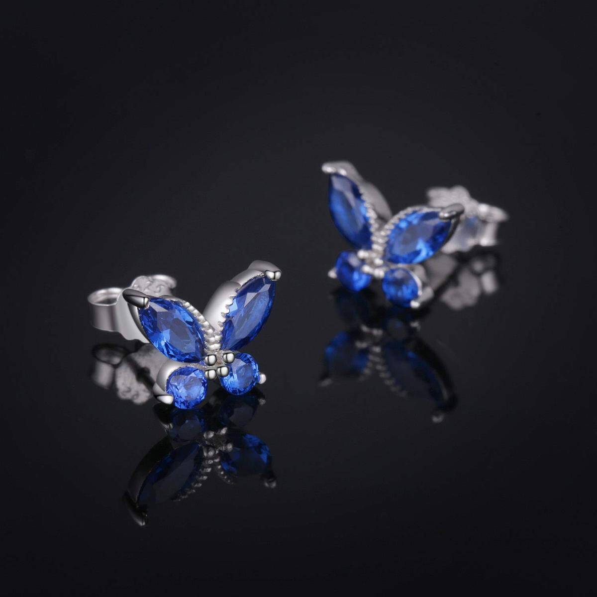 Sterling Silver Cubic Zirconia Butterfly Stud Earrings-3