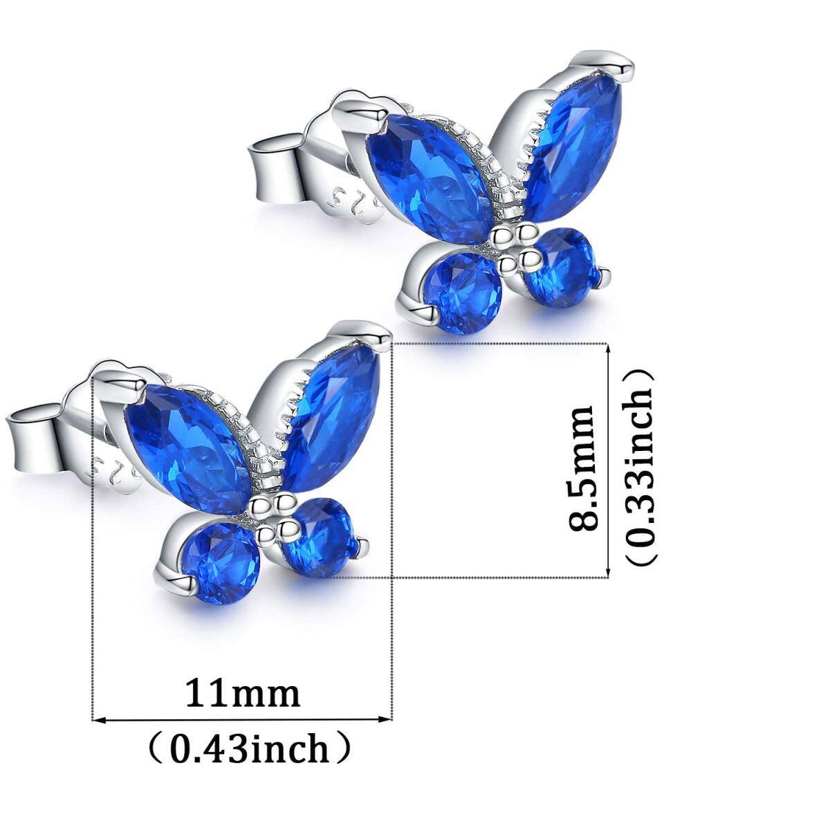 Pendientes de mariposa de plata de ley con circonita cúbica-4