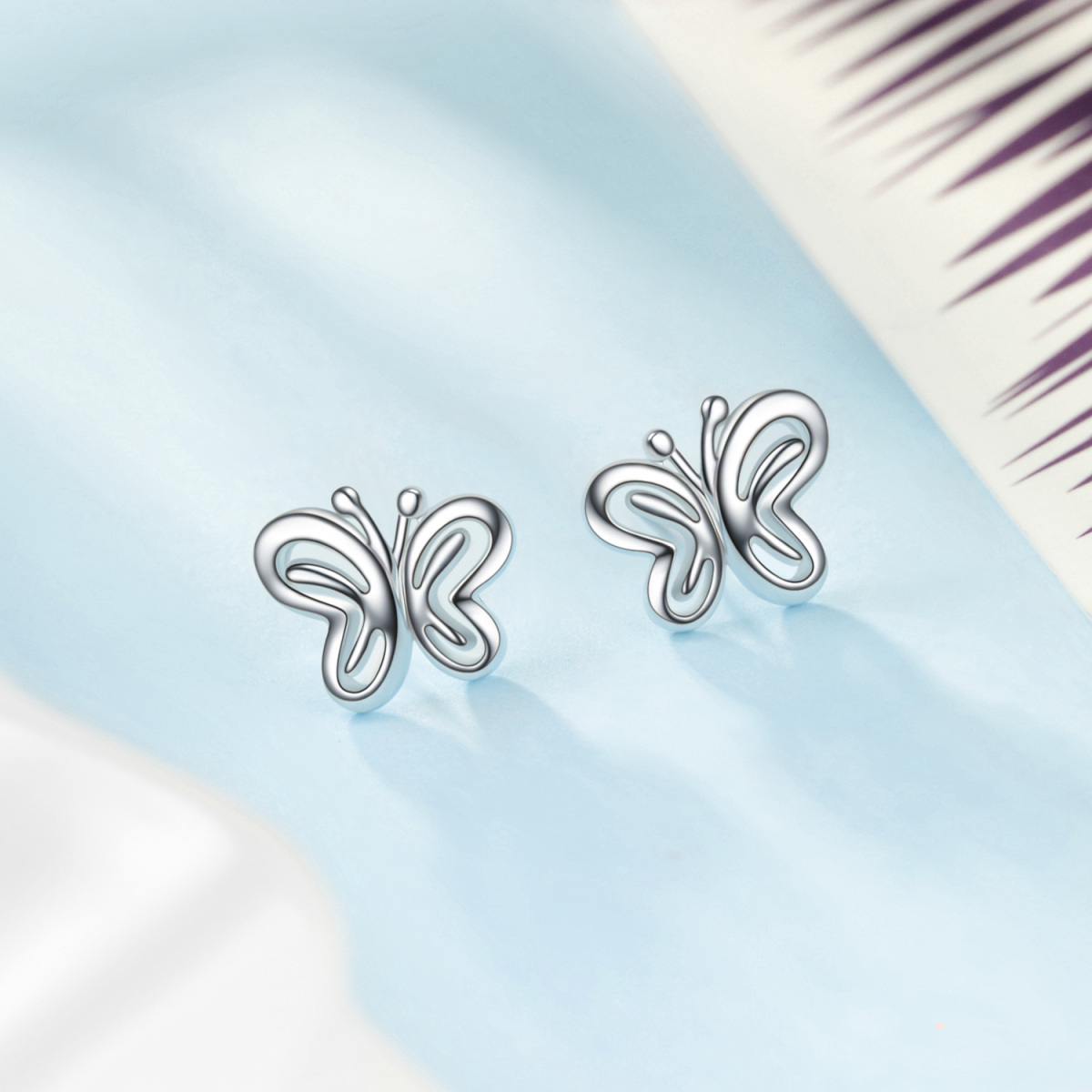 Sterling Silver Butterfly Stud Earrings-3