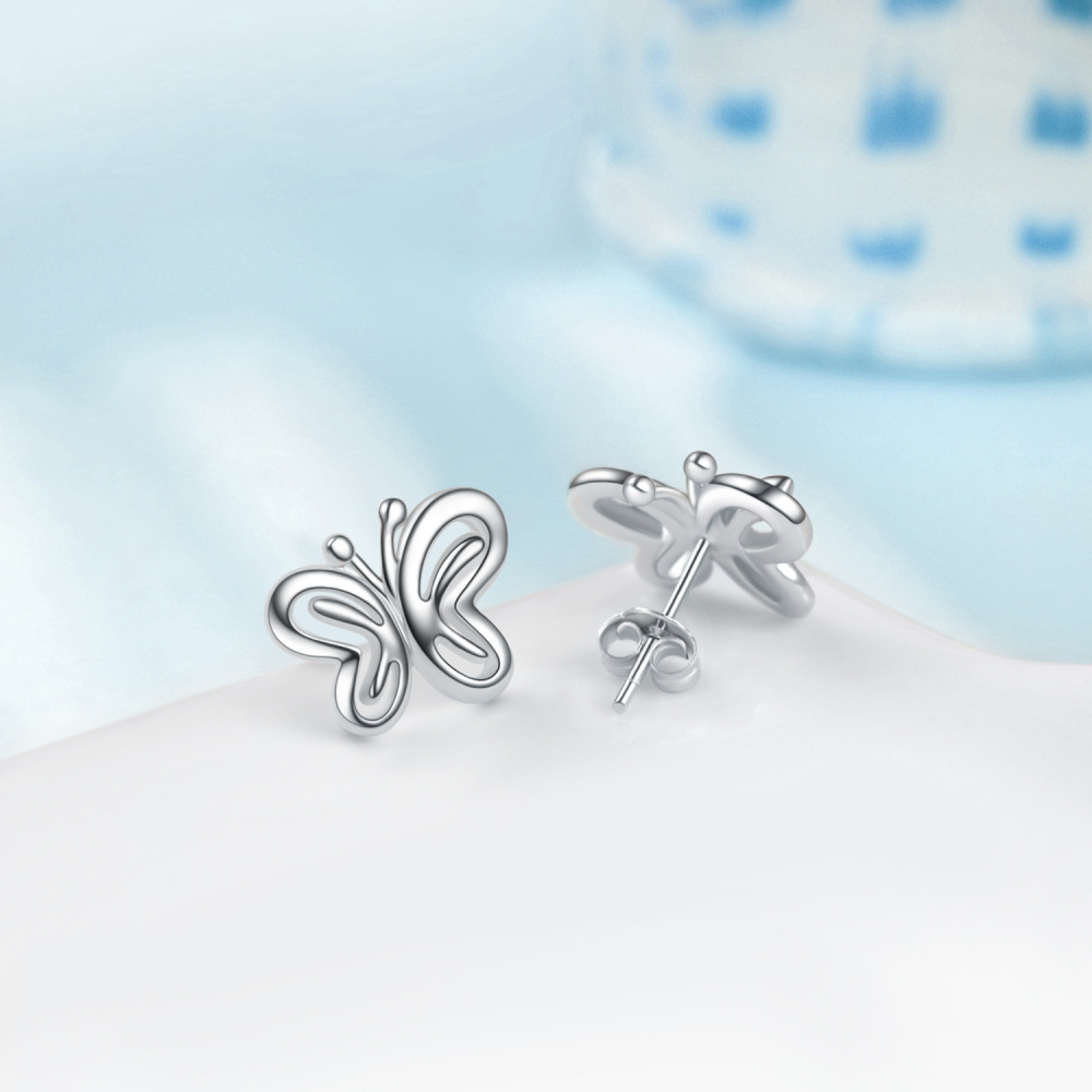 Sterling Silver Butterfly Stud Earrings-4