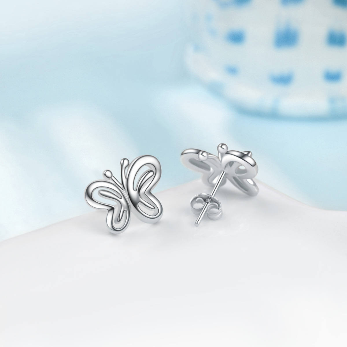 Sterling Silver Butterfly Stud Earrings-4