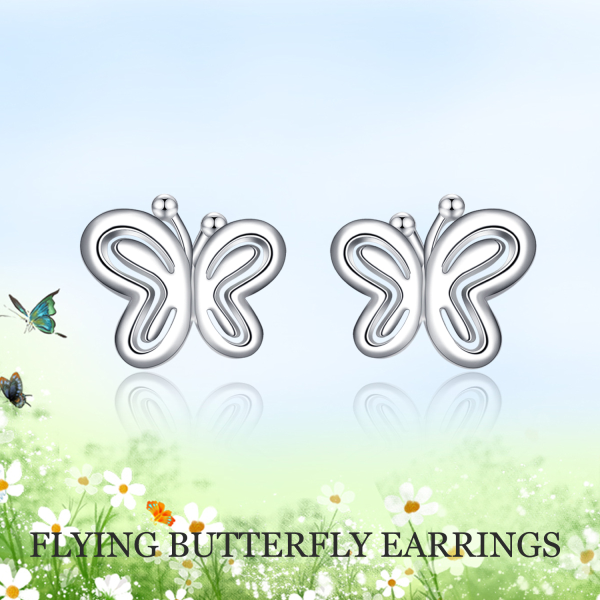 Sterling Silver Butterfly Stud Earrings-6