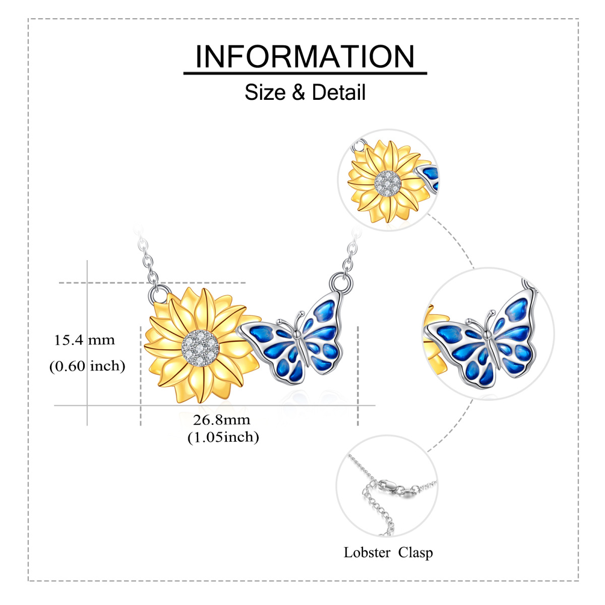 Collar de plata de ley con colgante de mariposa y girasol de circonita cúbica-5