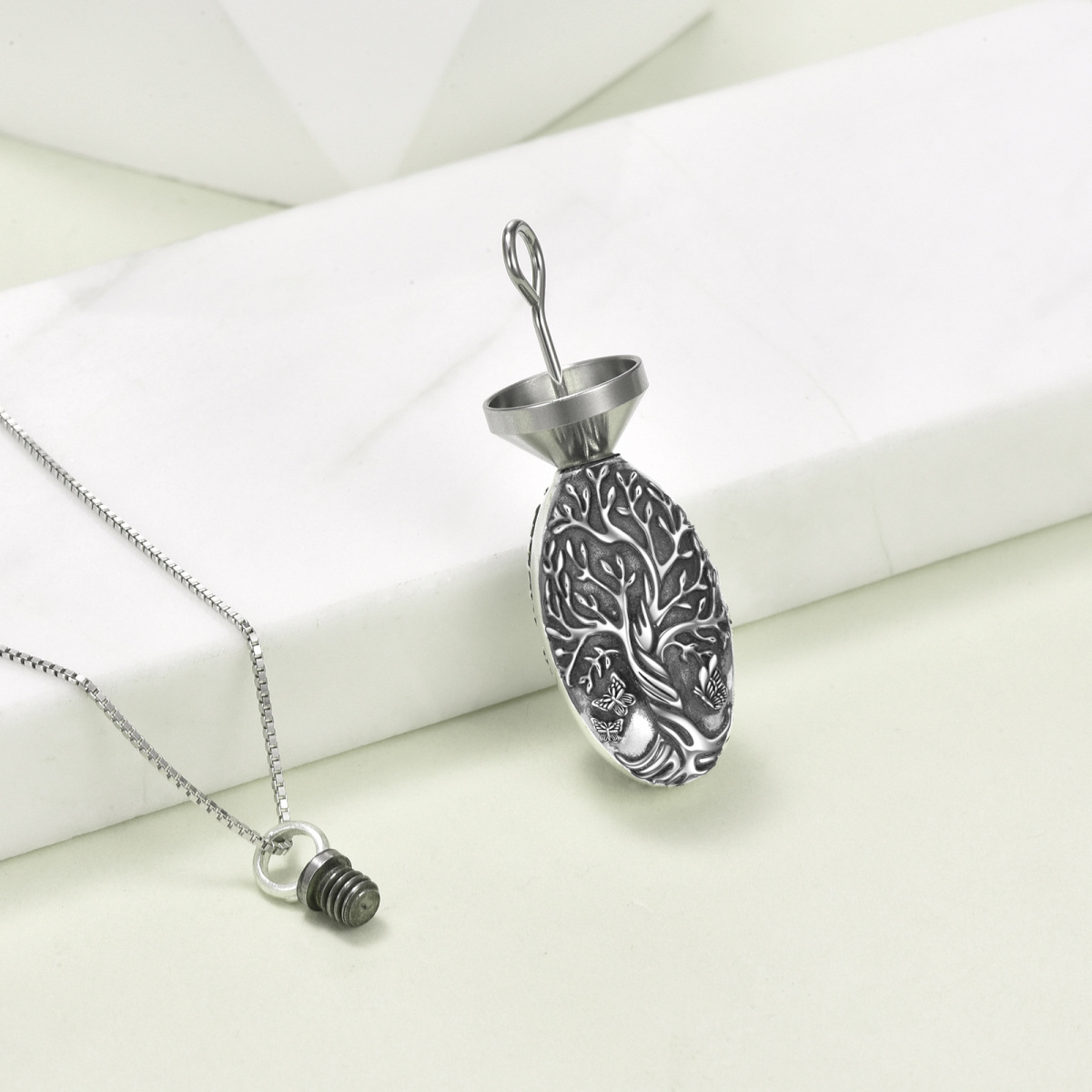 Collier en argent sterling pour cendres avec papillon et arbre de vie-3