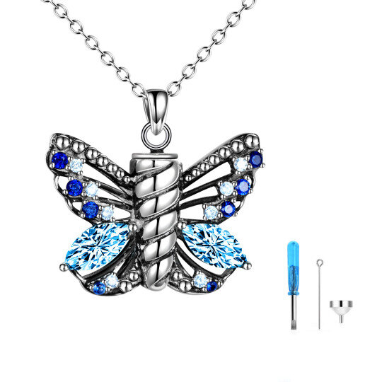 Collier en argent sterling pour cendres en forme d'urne papillon avec zircon cubique