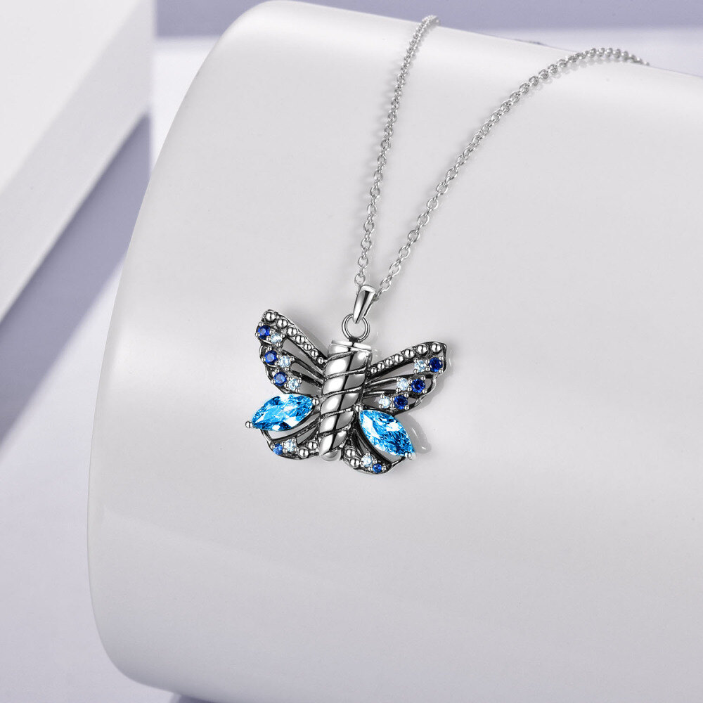 Sterling Silver Cubic Zirconia Butterfly Urn Necklace for Ashes-3
