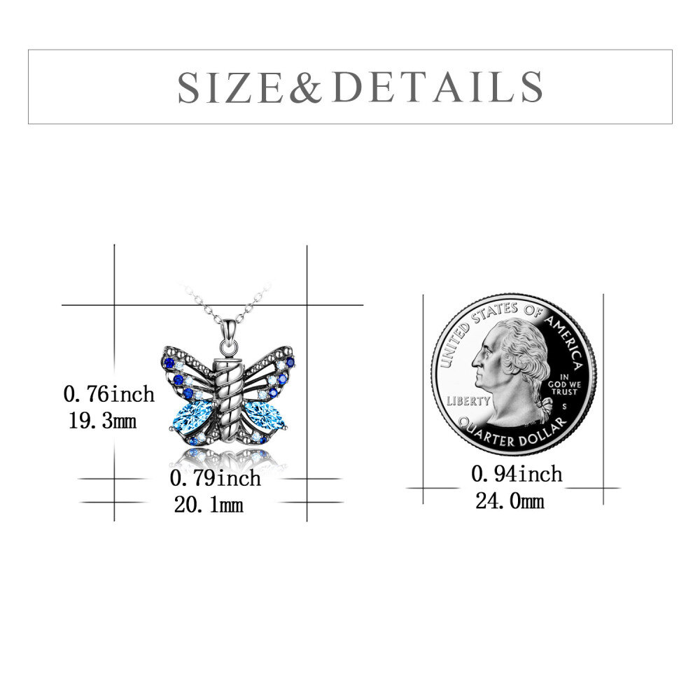 Sterling Silver Cubic Zirconia Butterfly Urn Necklace for Ashes-5