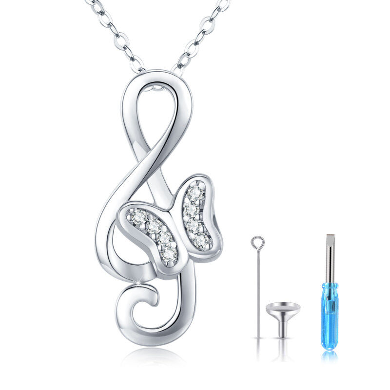 Sterling Silver Cubic Zirconia Butterfly Urn Necklace for Ashes-3