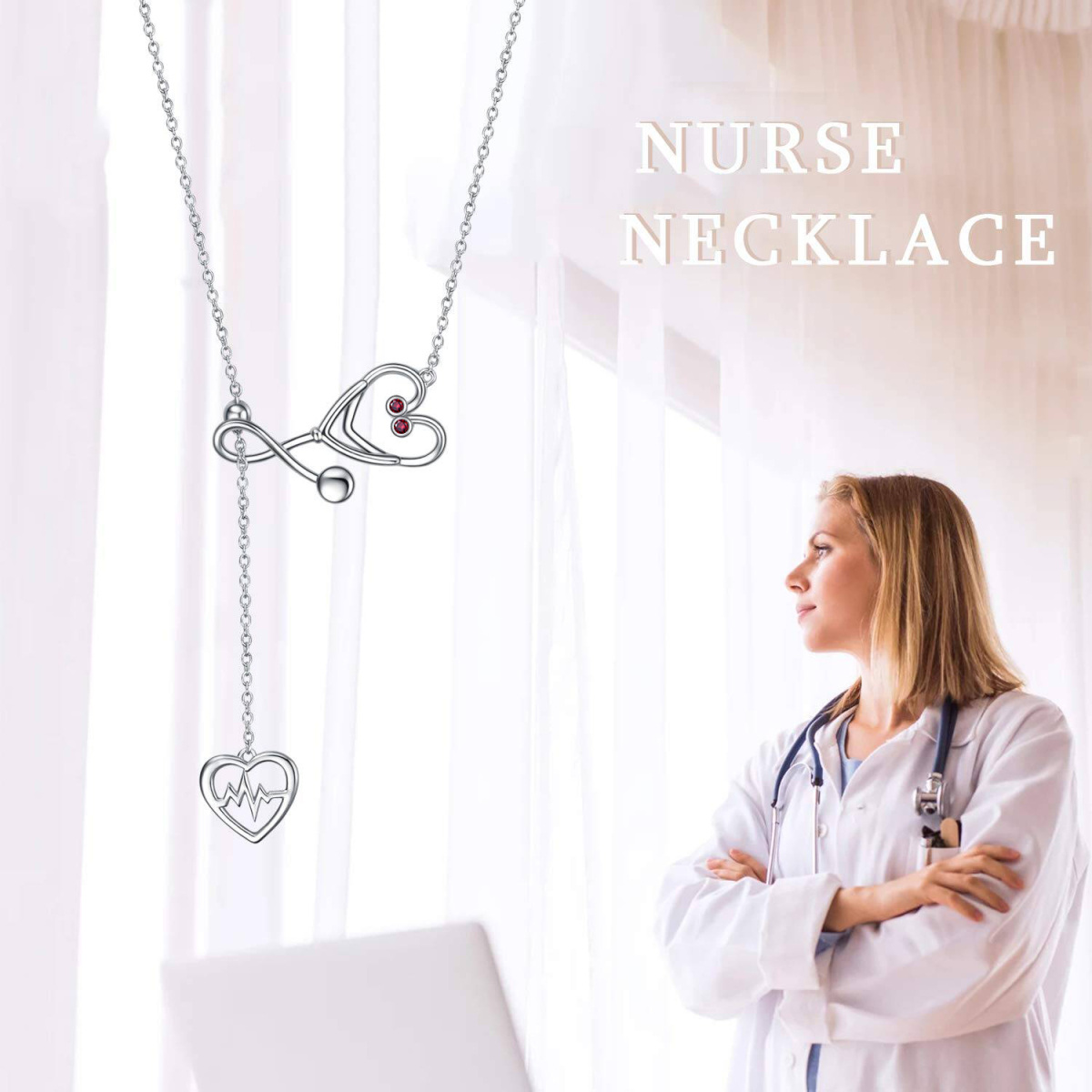 Sterling Silver Caduceus Angel Nursing Themed Stethoscope Necklace-3