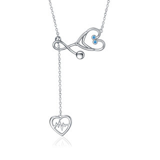 Sterling Silver Caduceus Angel Nursing Themed Stethoscope Necklace-18