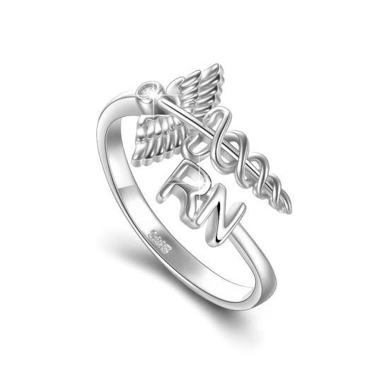 Anello aperto con caduceo in argento sterling