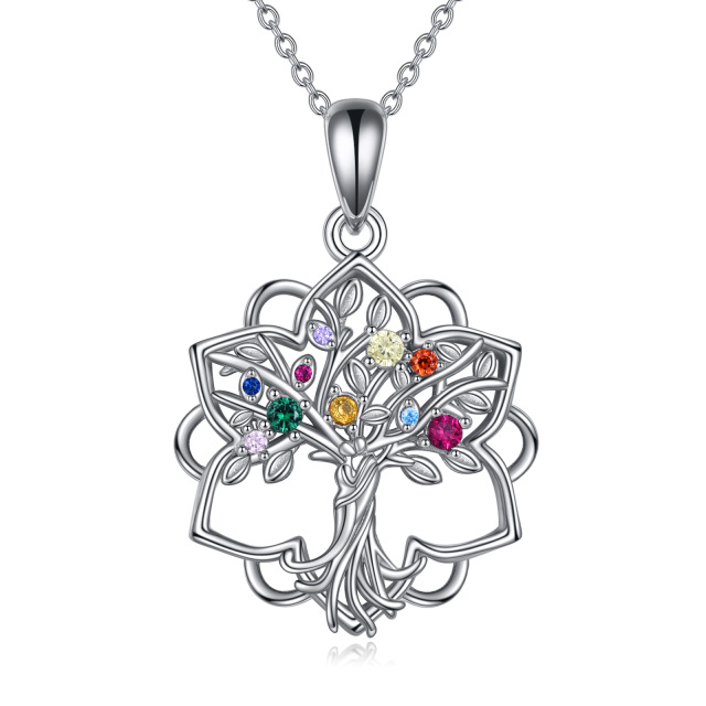 Sterling Silver Cubic Zirconia Calla Lily & Tree Of Life Pendant Necklace-1