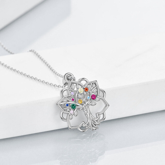 Collana con ciondolo in argento sterling con zirconia cubica e albero della vita-4