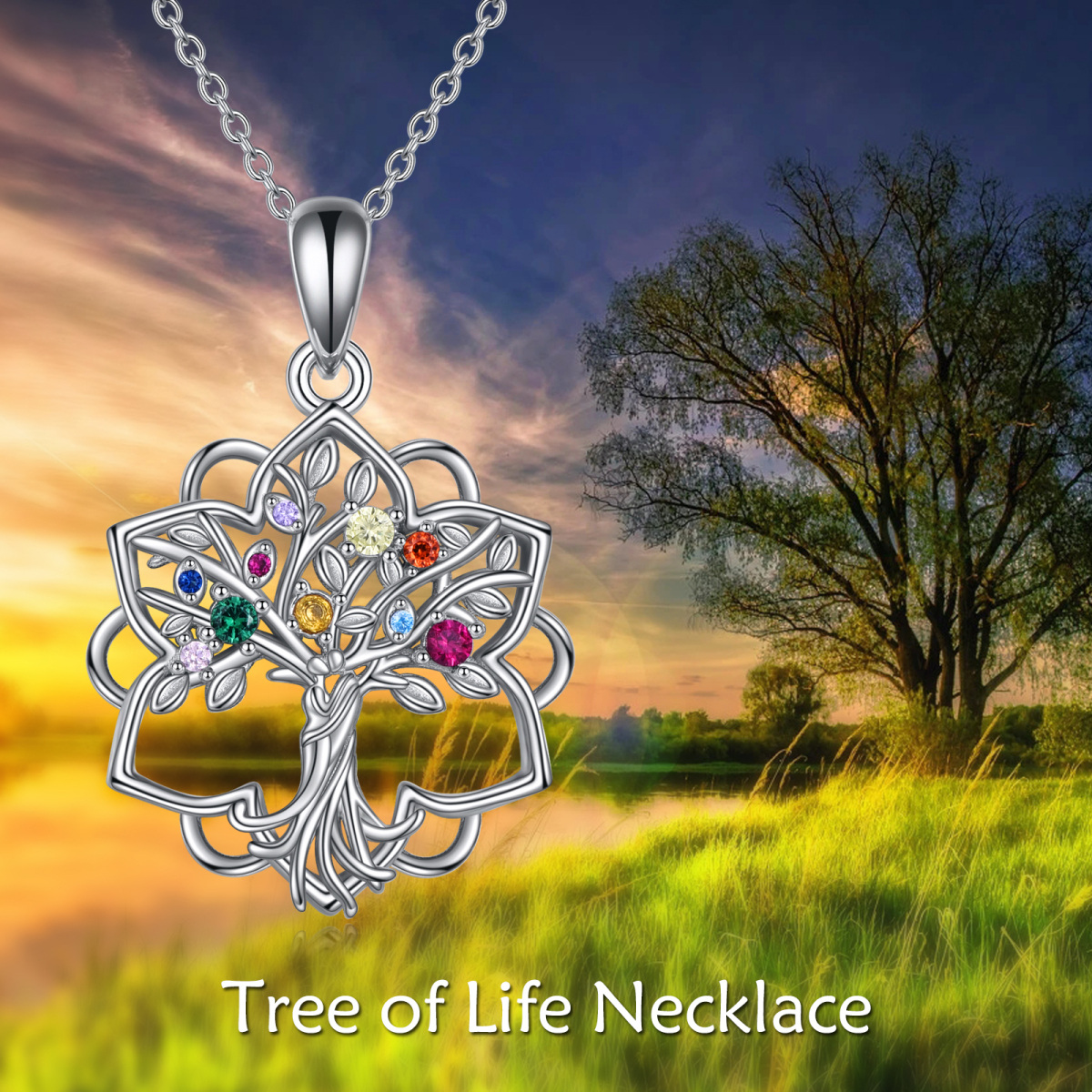 Collier en argent sterling avec pendentif Calla Lily & Tree Of Life en zircon cubique-5