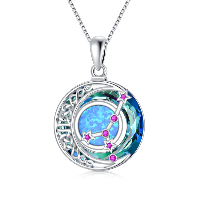 Sterling Silver Cancer Circular Opal With Crystal Pendant Necklace-1