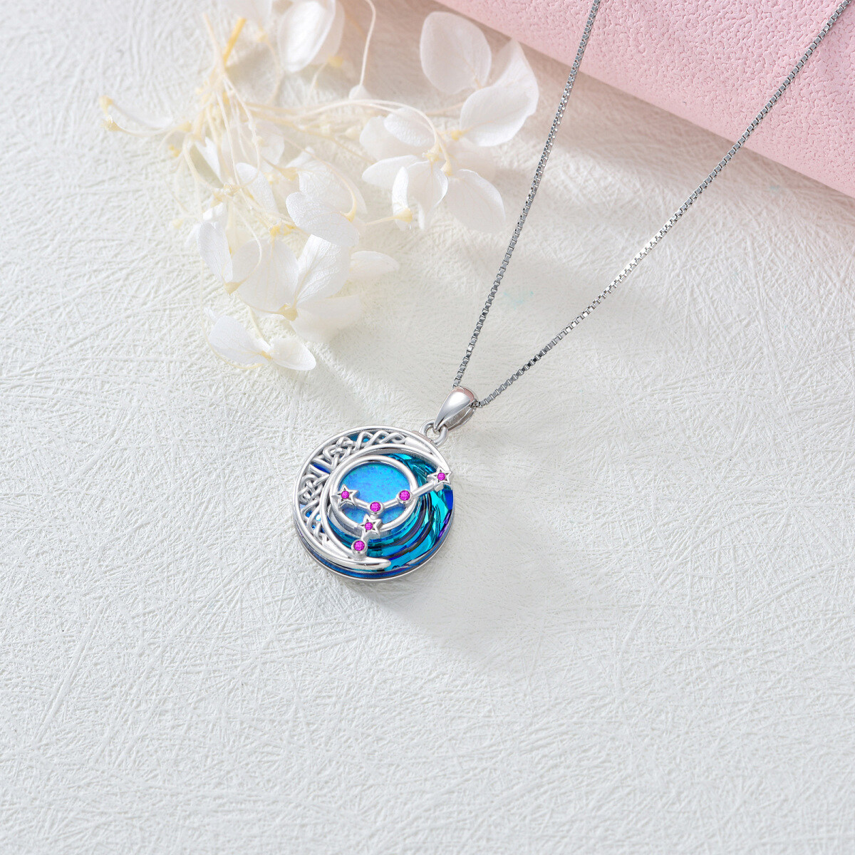 Sterling Silver Cancer Circular Opal With Crystal Pendant Necklace-4