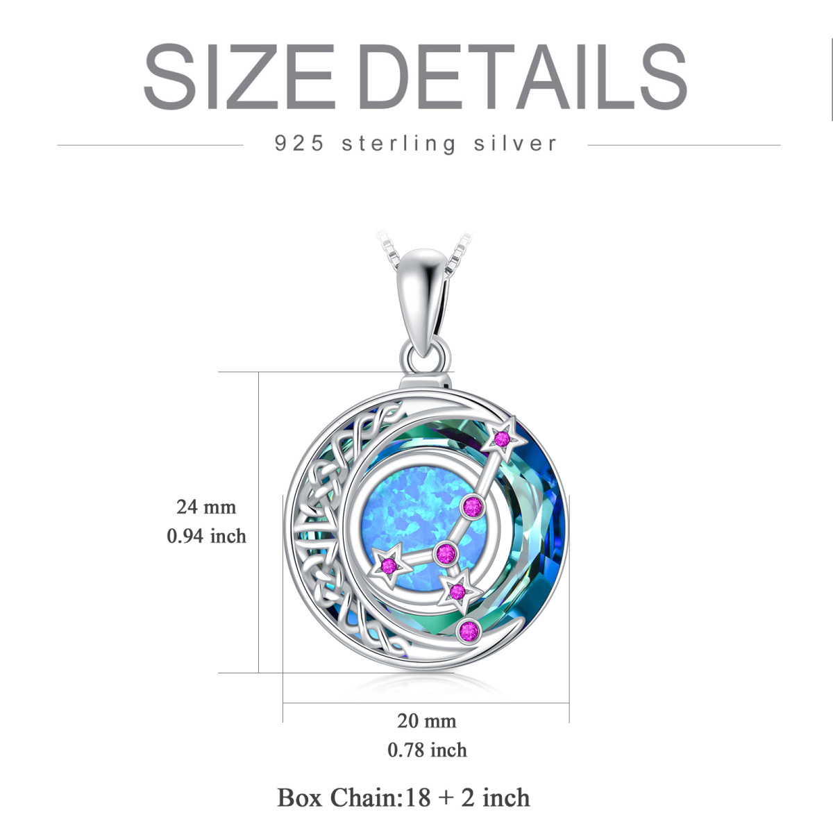 Sterling Silver Cancer Circular Opal With Crystal Pendant Necklace-5