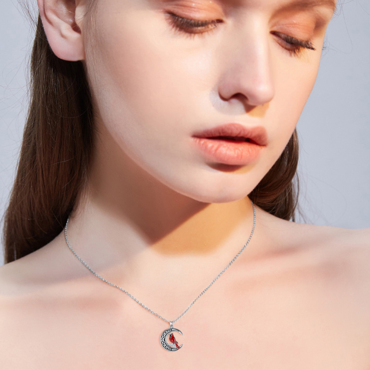 Collana in argento sterling con cardinale e nodo celtico con urna lunare per ceneri-2