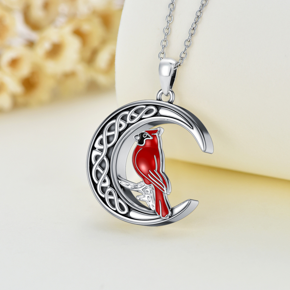 Sterling Silver Cardinal & Celtic Knot With Moon Urn Necklace For Ashes-3