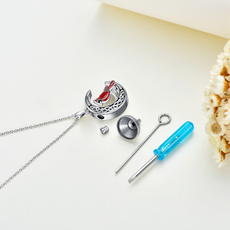 Sterling Silver Cardinal & Celtic Knot With Moon Urn Necklace For Ashes-5